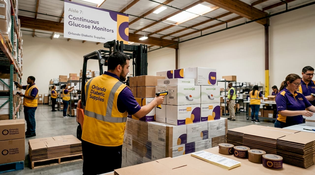 Medical supply warehouse storing diabetic supplies