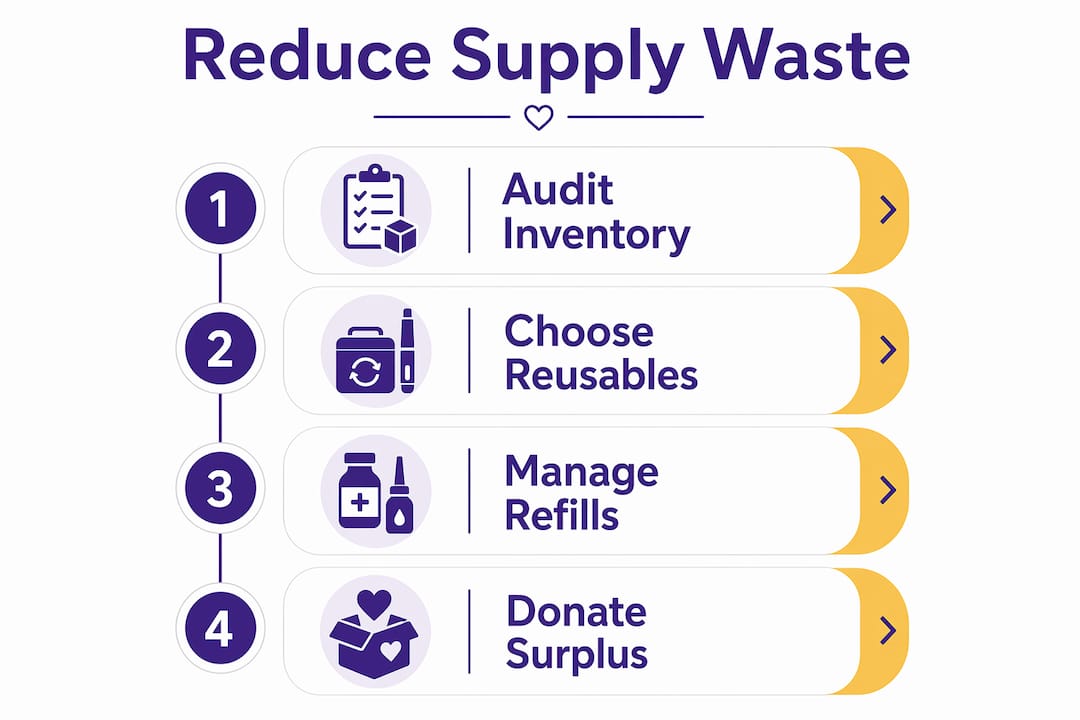 Infographic illustrating steps to reduce diabetes supply waste