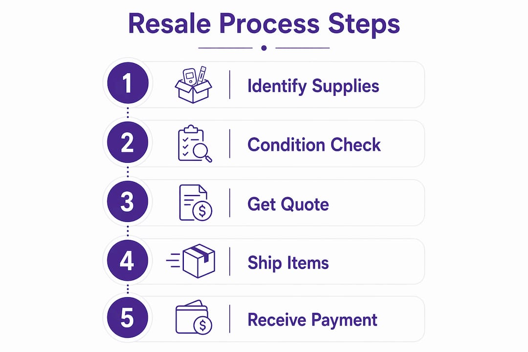Infographic summarizing diabetic supply resale steps