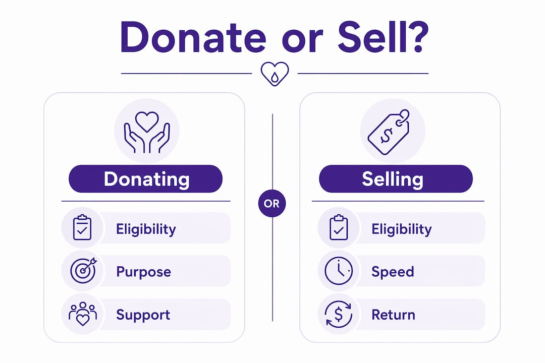 Infographic comparing donating versus selling diabetic supplies