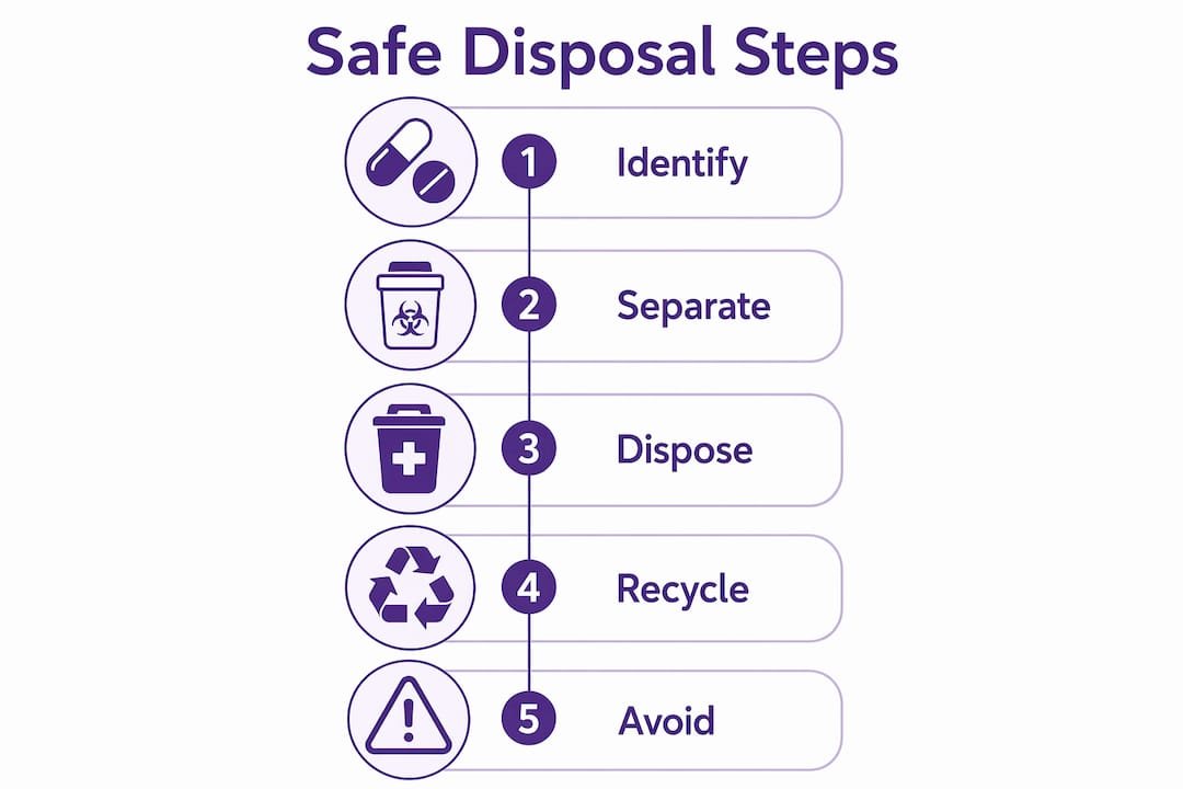Infographic illustrating safe disposal steps for diabetic supplies