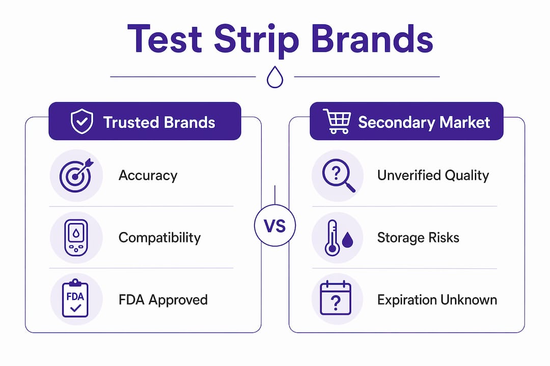 Infographic contrasting test strip brand types