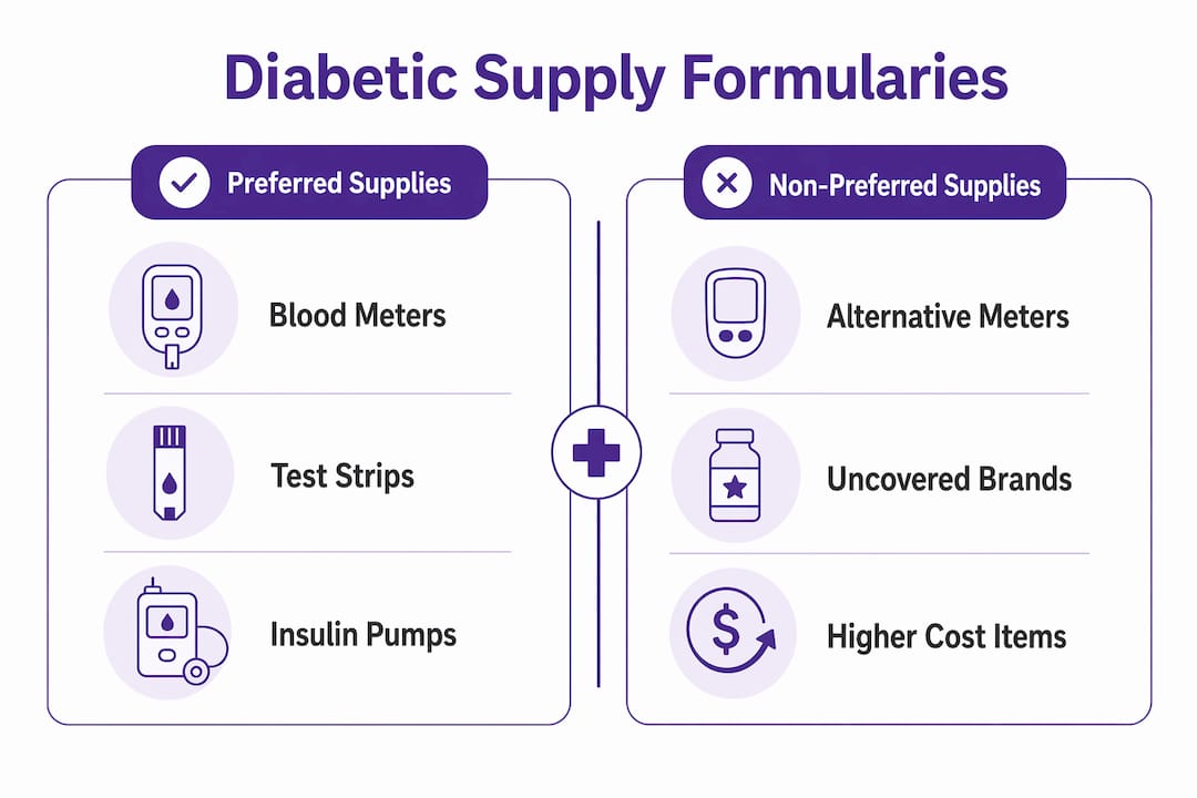 Infographic comparing preferred and non-preferred diabetic supplies