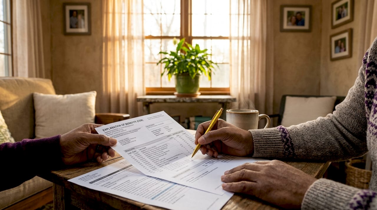 Hands reviewing diabetic supply insurance billing codes