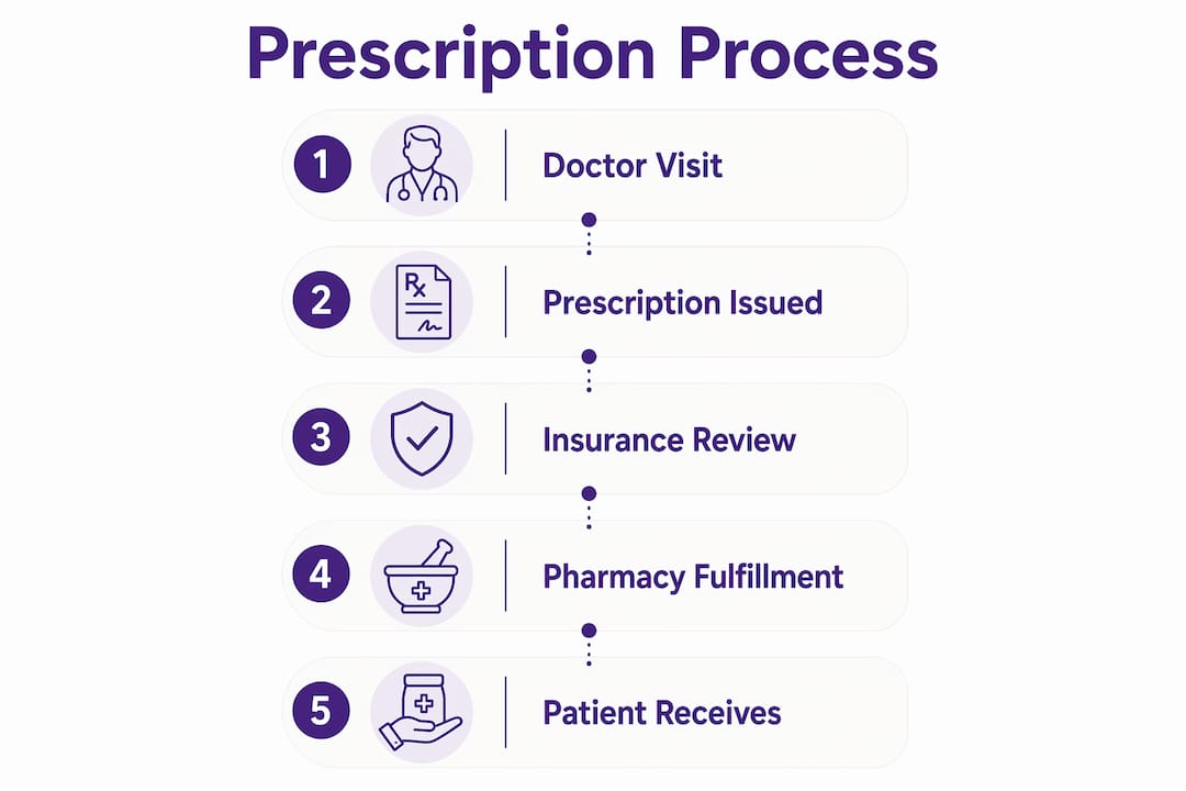 Infographic illustrating diabetes prescription process steps