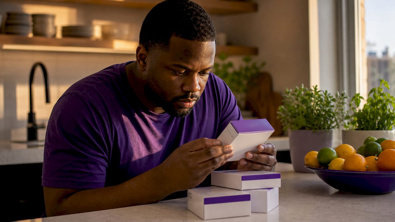Hands checking sealed diabetic supply boxes