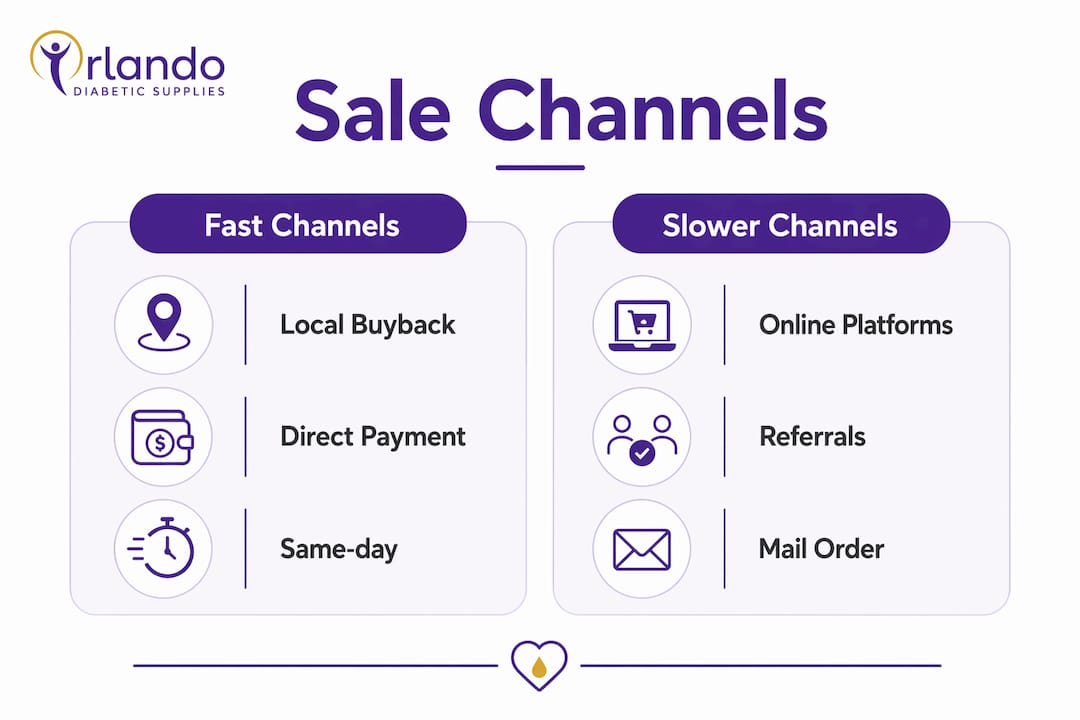 Infographic comparing fast and slower diabetic supply sale channels