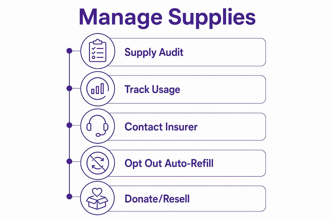 Infographic showing steps to manage diabetic supply surplus