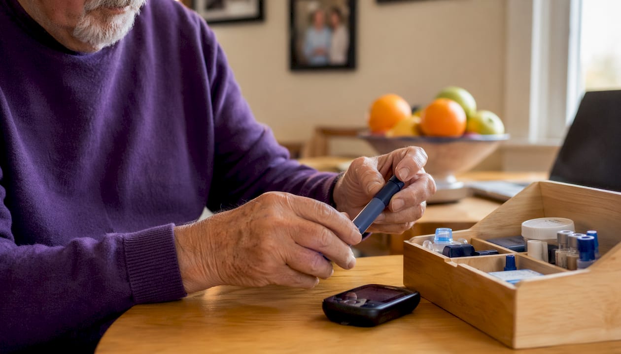 Hands adjusting insulin supplies in clinic