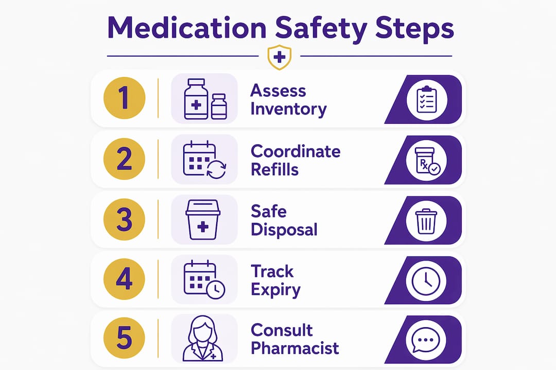 Infographic showing steps for safe medication management