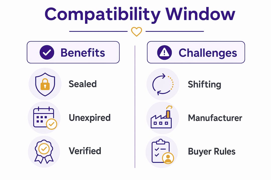Infographic comparing benefits and challenges of compatibility windows