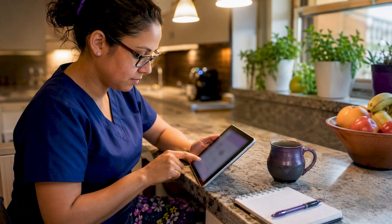 Healthcare worker reviewing smart insulin pen data