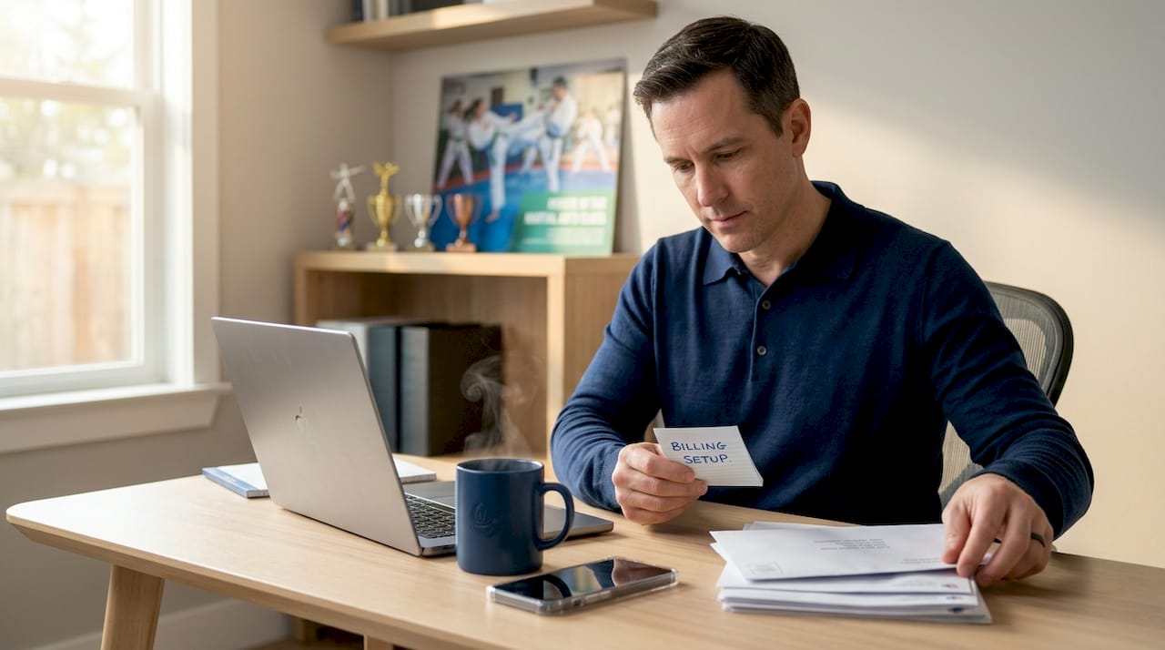 Studio manager preparing membership billing documents