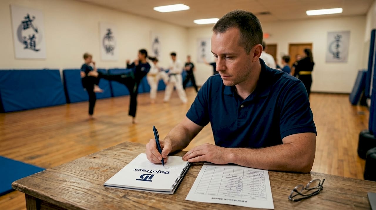 Instructor tracking student progress in dojo notebook