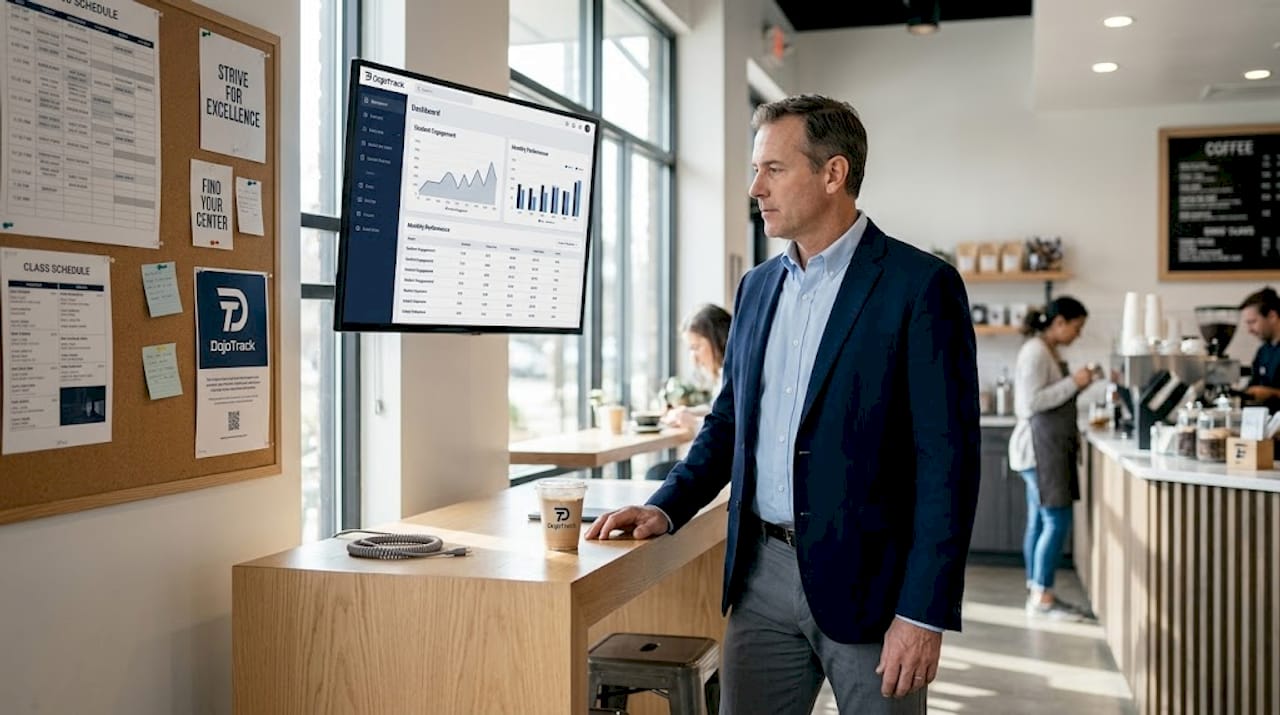 Studio manager checks business intelligence dashboard