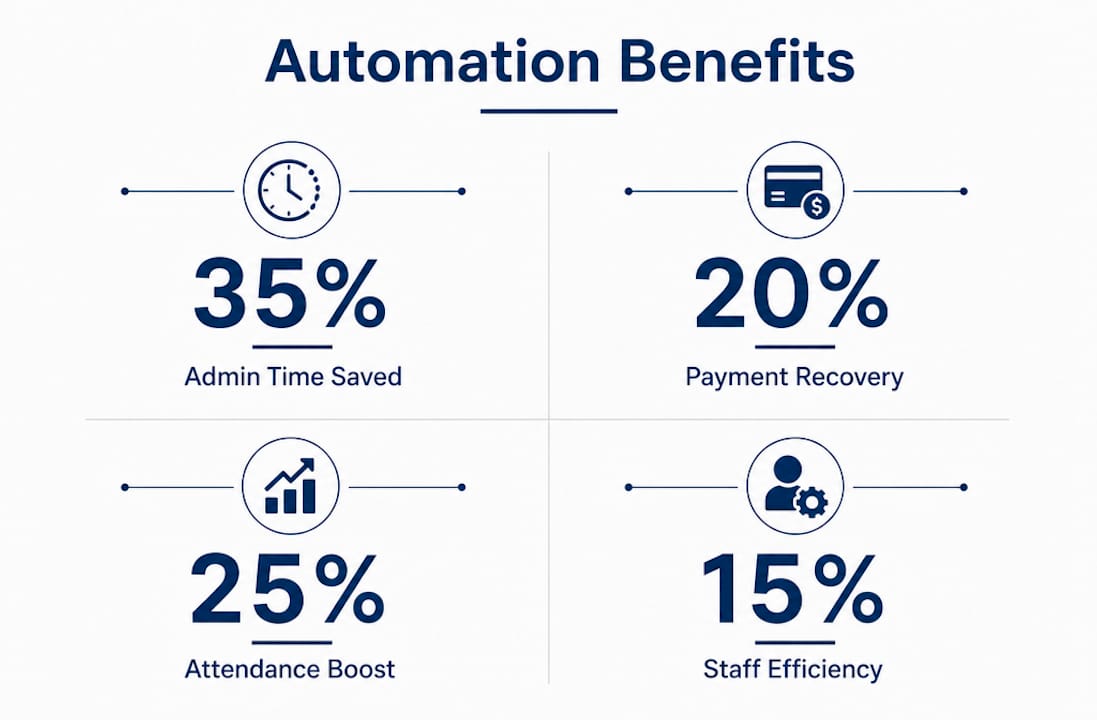 Infographic depicting key automation benefits for martial arts studios