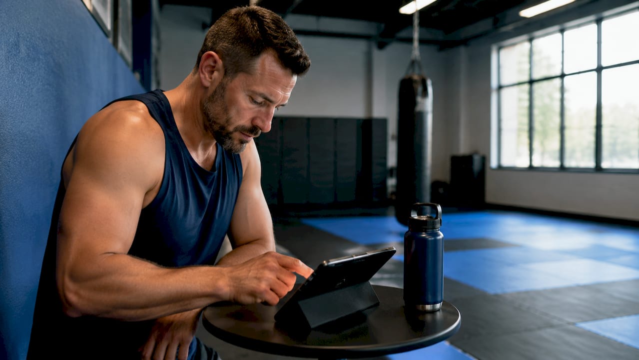 MMA coach managing schedule on tablet device