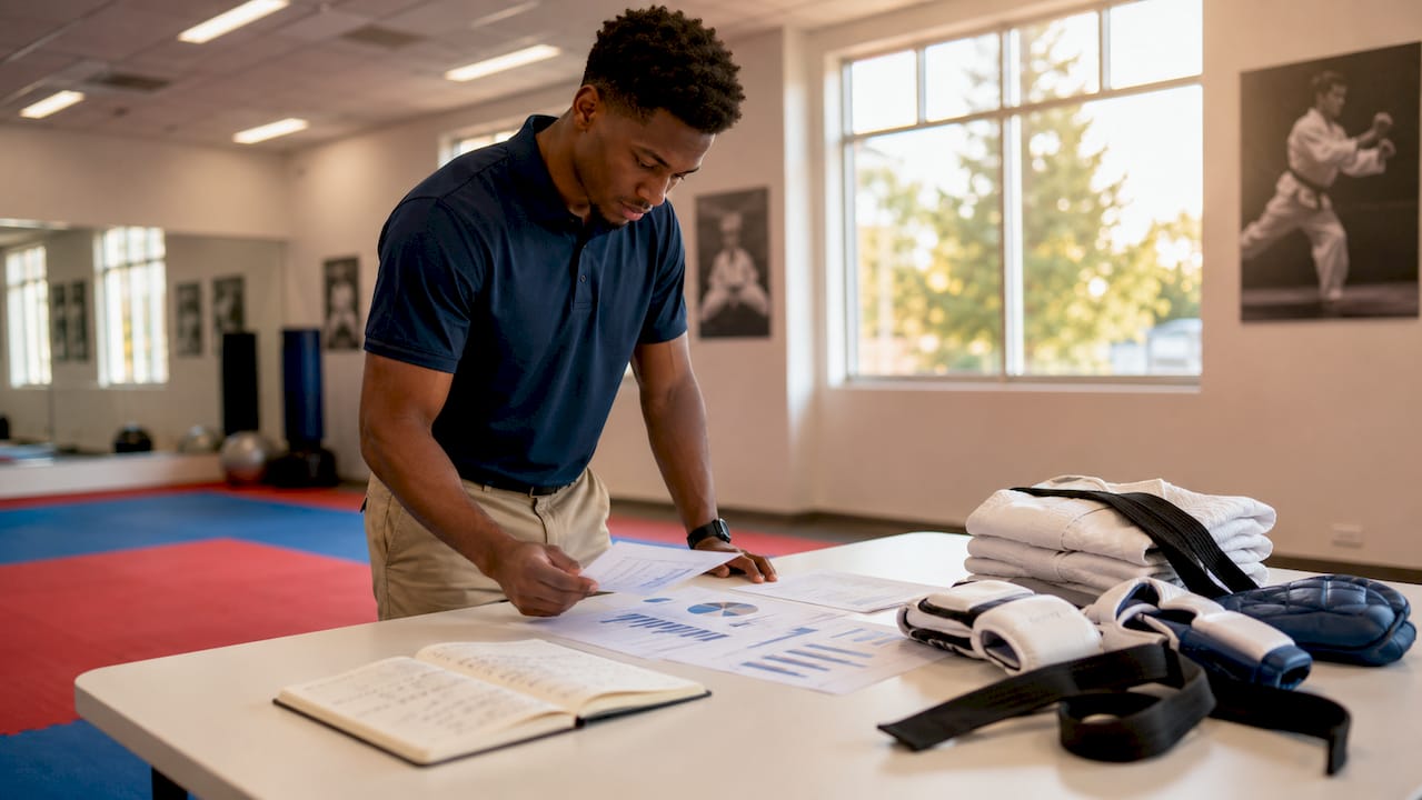 Man reviewing karate inventory demand charts