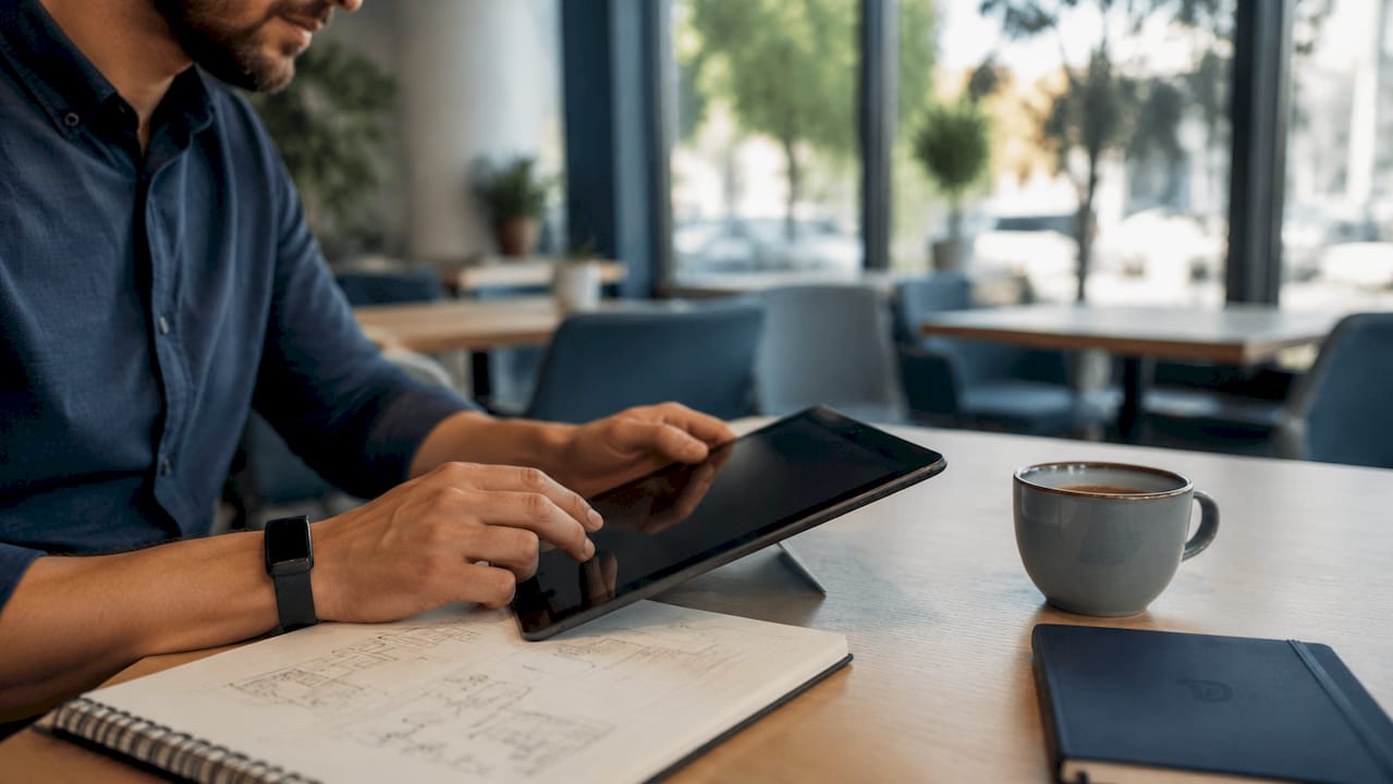 Hands configuring billing software on laptop