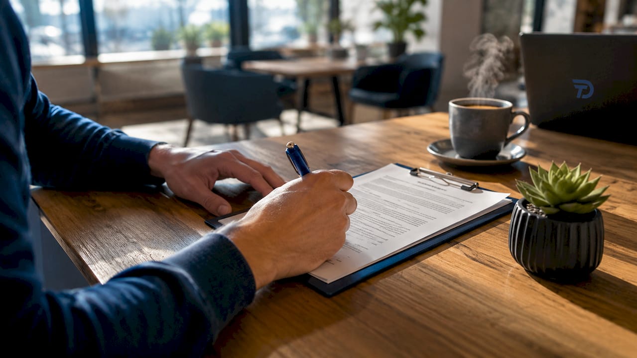 Hand signing karate membership agreement