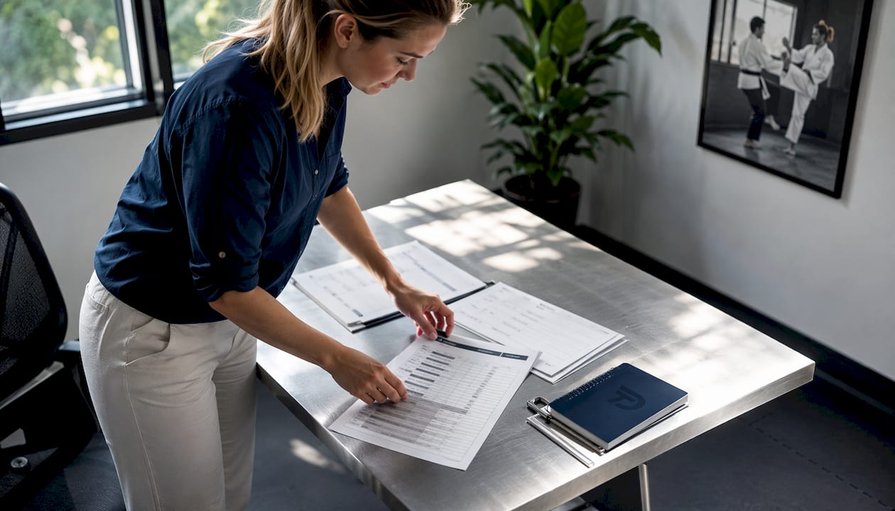 Instructor managing class schedule on tablet