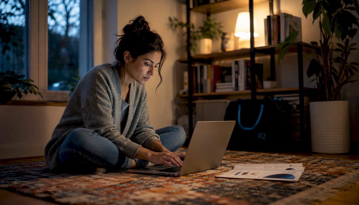 Female founder working on pitch deck at home desk