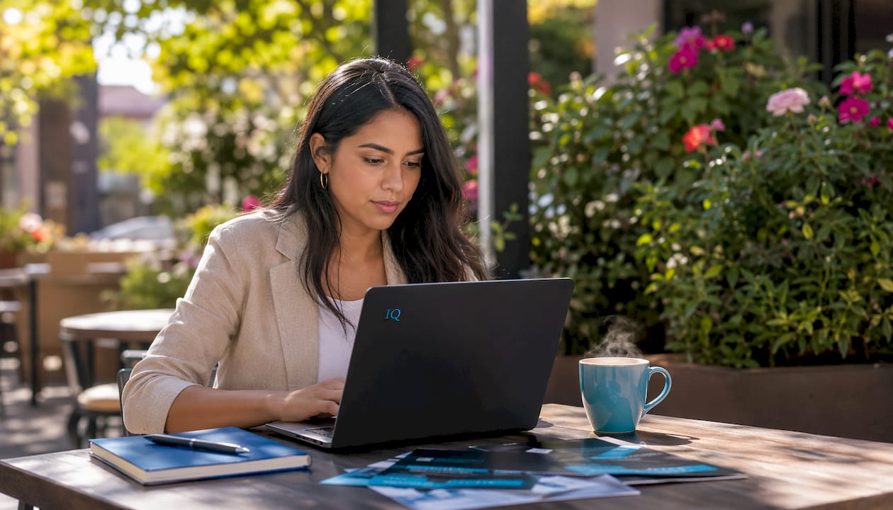 Small business owner testing AI tool at home