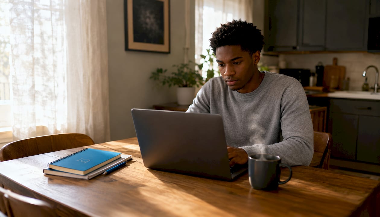 Solo founder using AI planning software in modern office