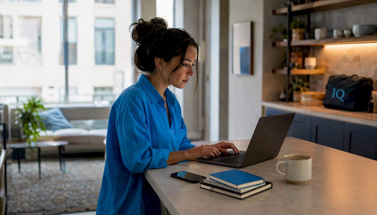 Founder using AI advice software at desk