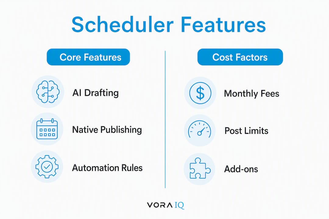 Infographic comparing social media scheduler features and costs