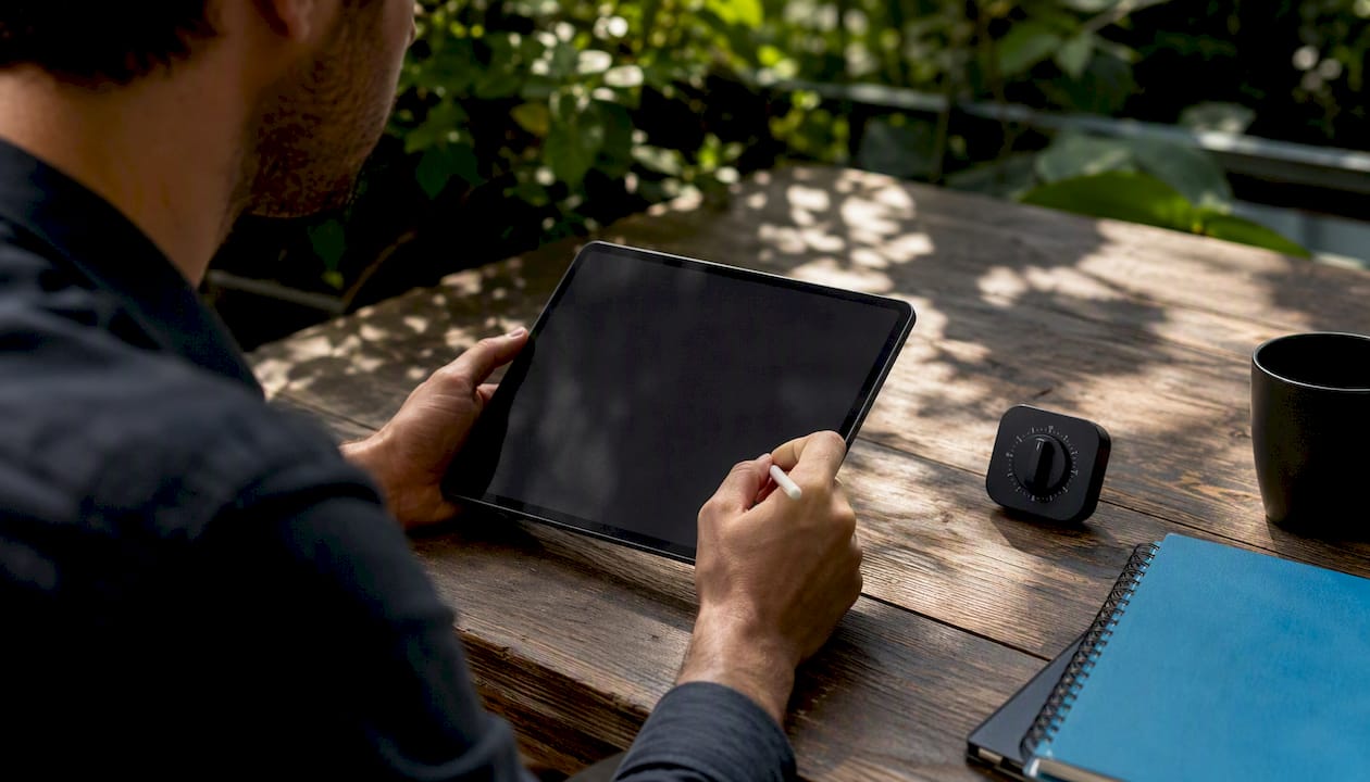 Hands interacting with tablet for proposals