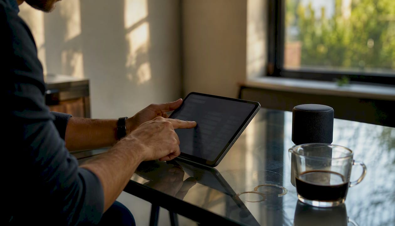 Founder hands reviewing sales data tablet