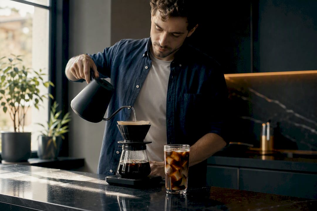 Coffee pour over during startup sprint focus
