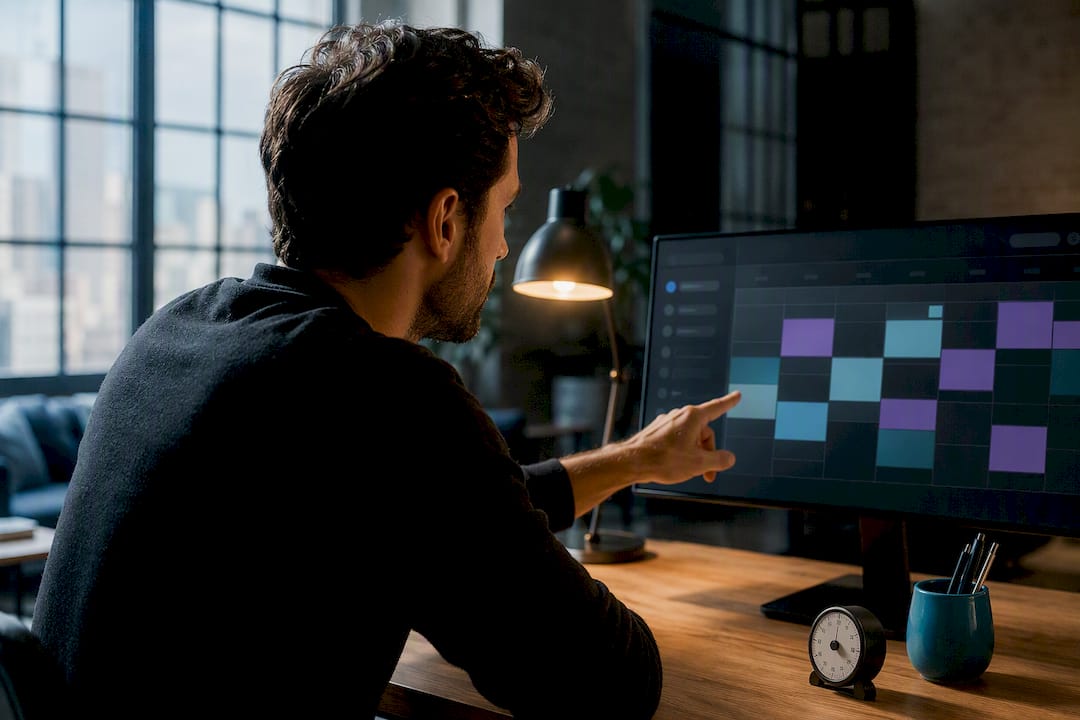 Founder reviewing an AI marketing calendar