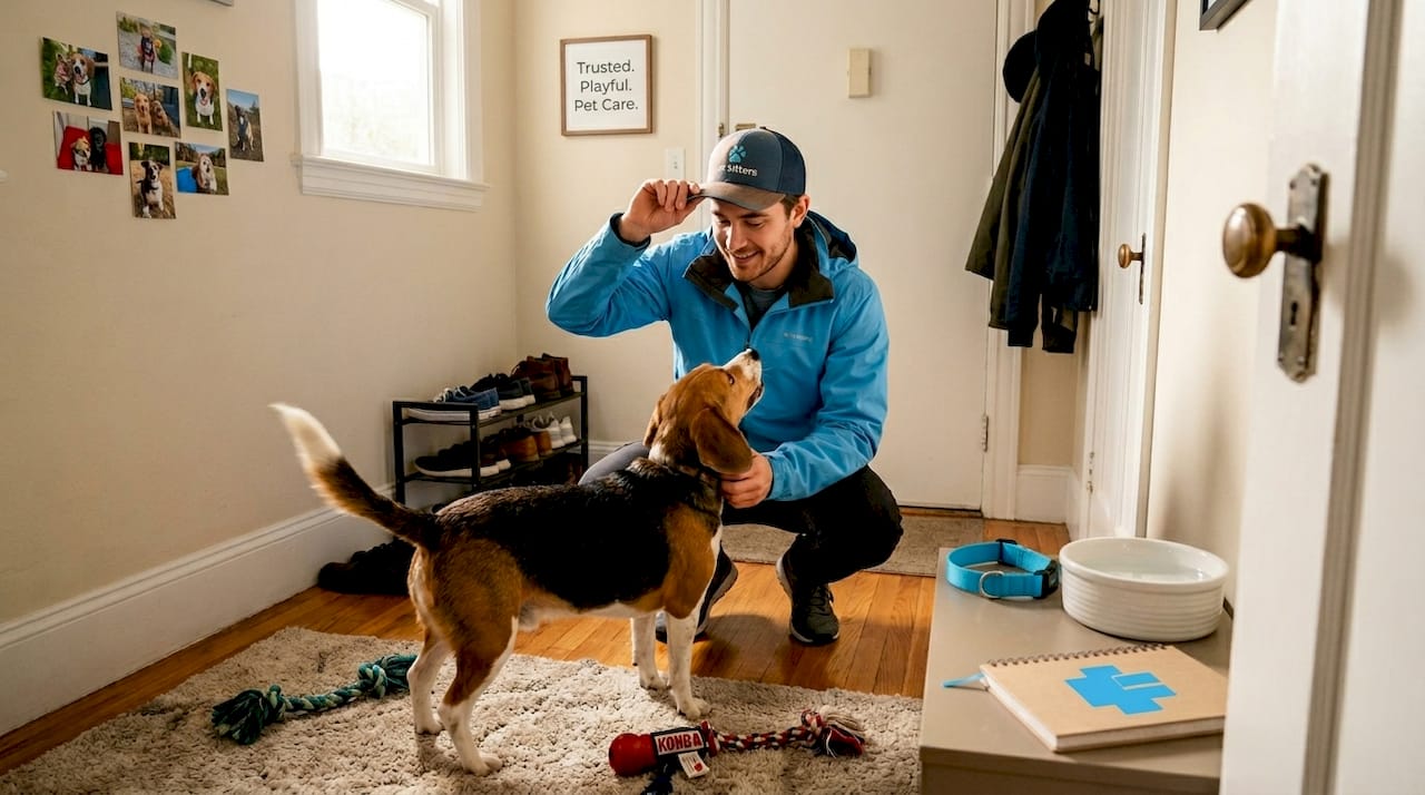 Pet sitter with dog in Chicago apartment