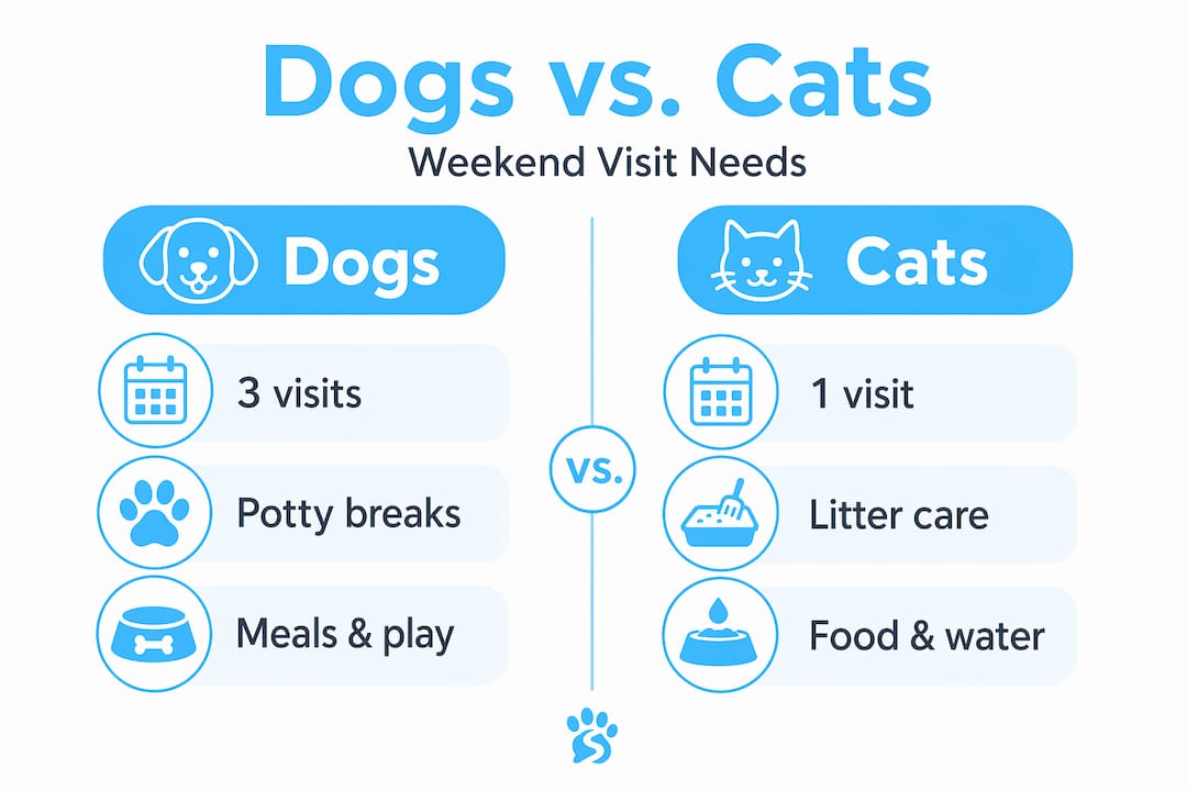 Infographic comparing weekend pet sitting for dogs and cats