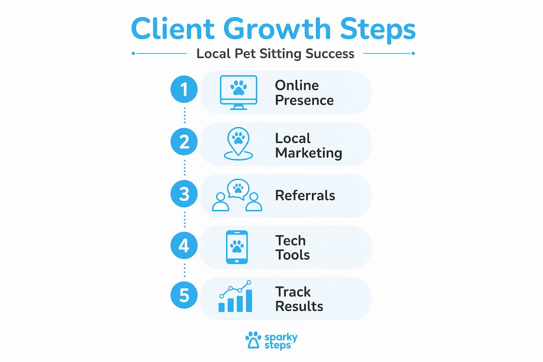 Infographic outlining steps to grow pet sitting clients