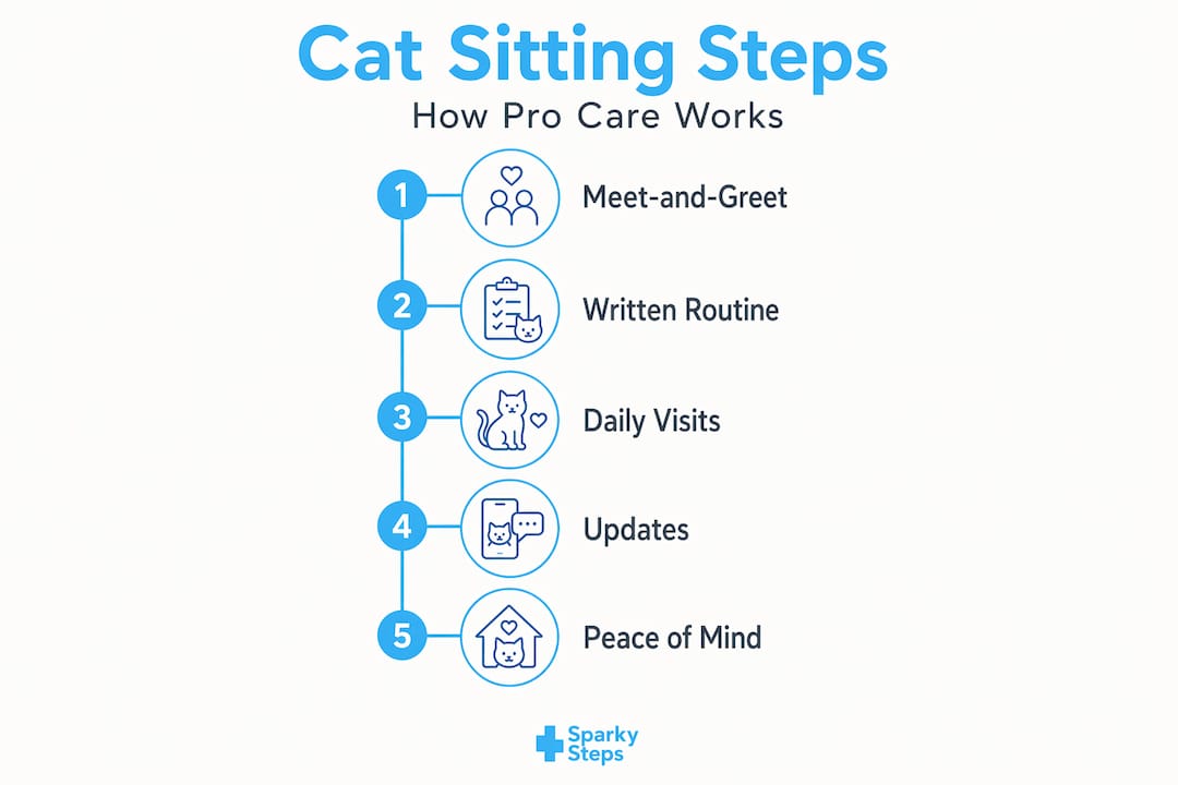 Infographic outlining pro cat sitting steps