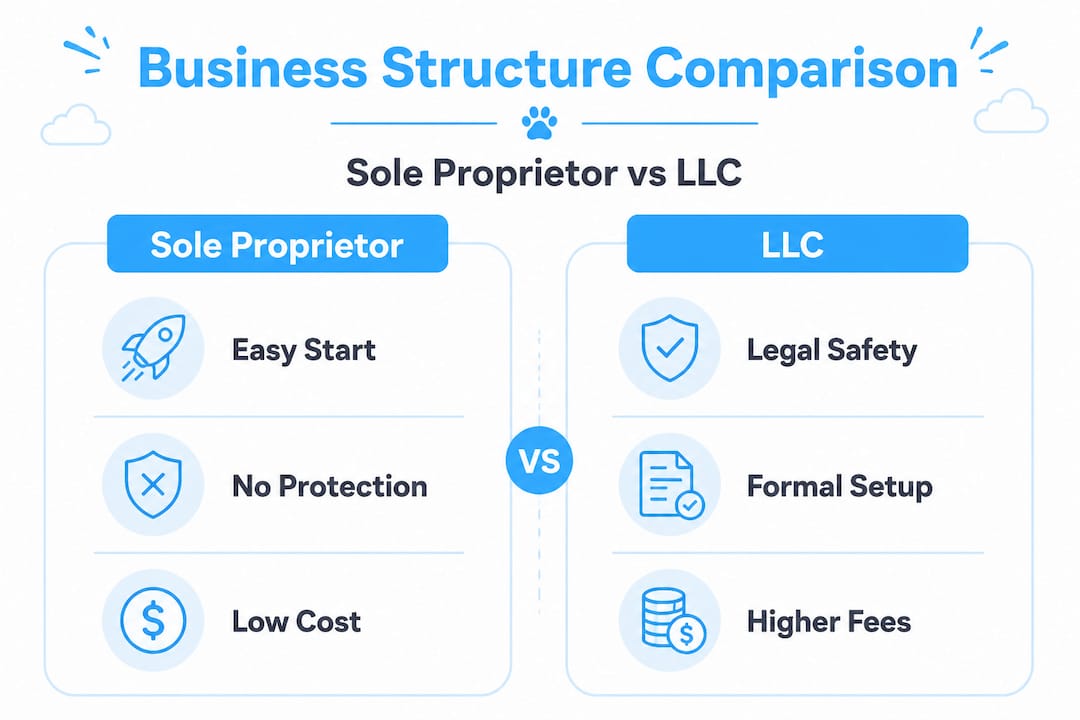 Infographic comparing sole proprietor and LLC pet sitting