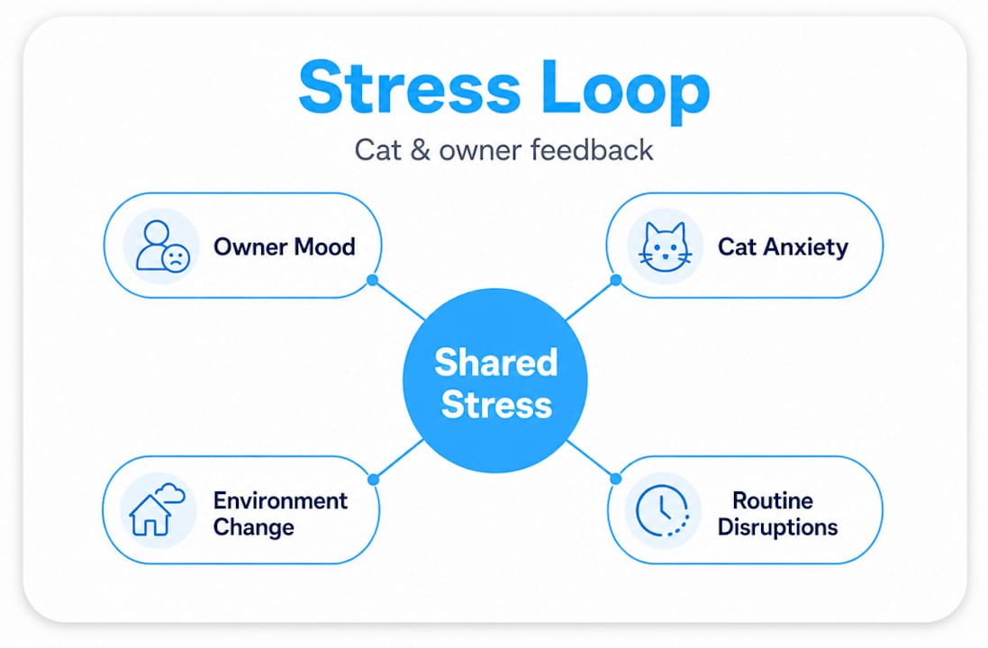 Stress feedback loop infographic for cat care