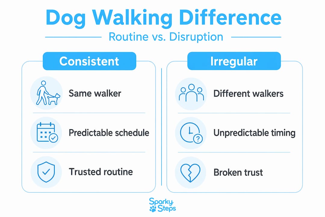 Infographic comparing consistent and irregular dog walking