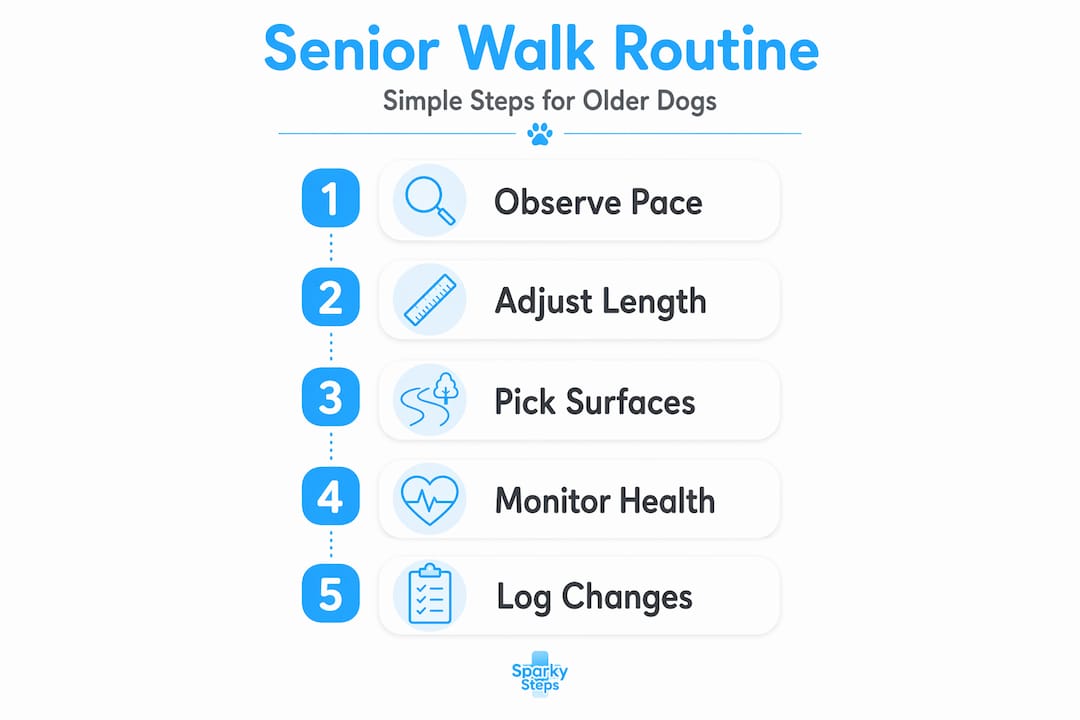 Infographic showing senior dog walking steps