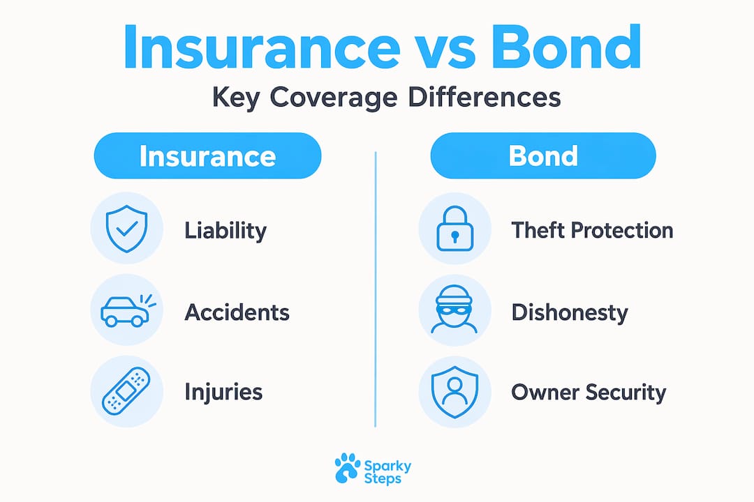 Infographic comparing insurance and bond for dog walkers