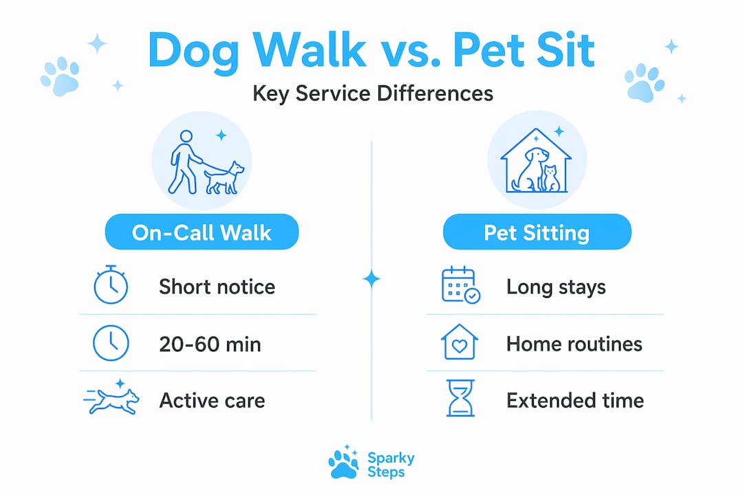 Infographic comparing dog walking and pet sitting