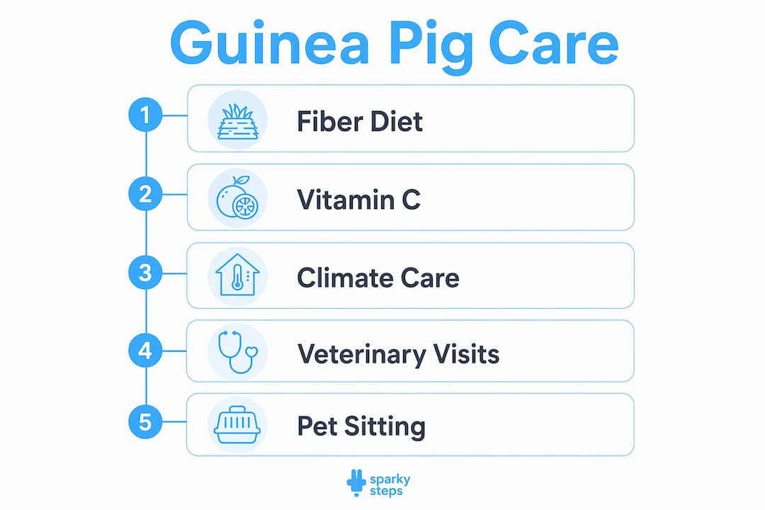 Infographic showing key steps in guinea pig care