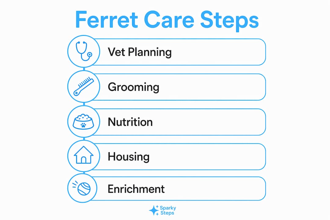 Infographic illustrating ferret care steps in Chicago