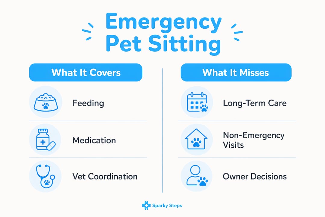 Infographic comparing emergency pet sitting coverage and exclusions