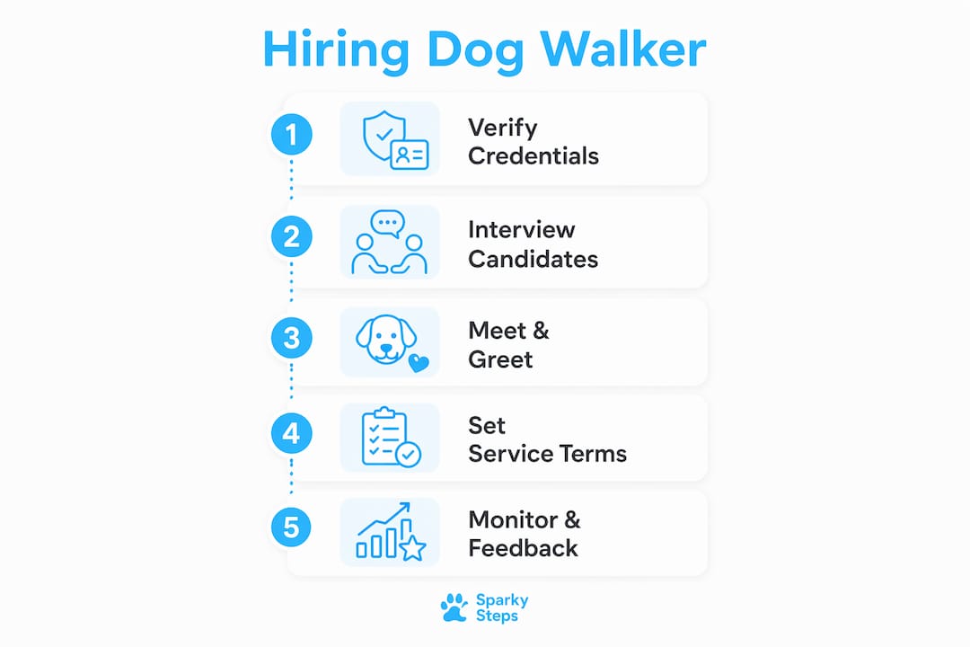 Infographic illustrating five steps to hire dog walker