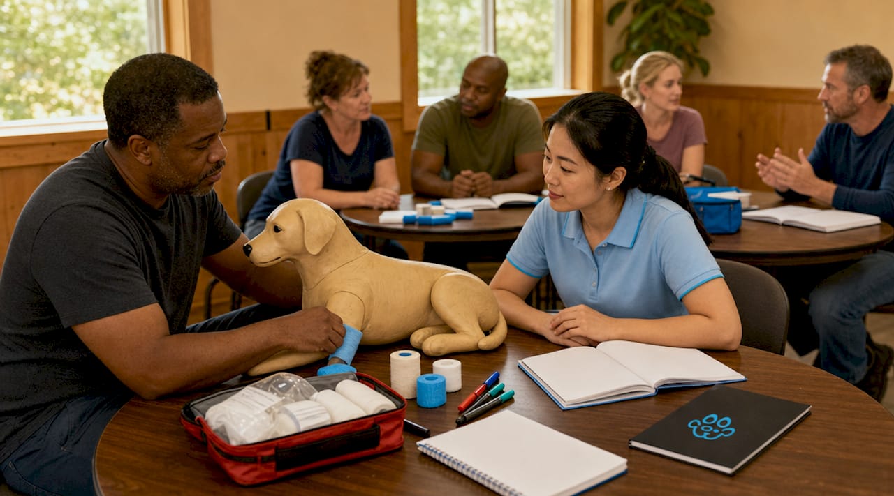 Classroom pet first aid practical training session