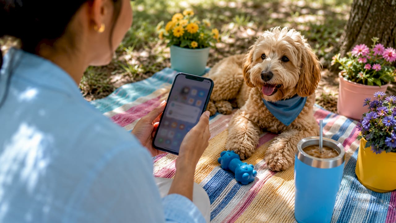 Close-up hands holding smartphone with pet care reminders